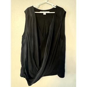 Diane von furstenburg faux wrap black silk top sleeveless women's 4